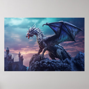 Dragon Animal Creature Fantasy Kleurrijke kunst aa Poster