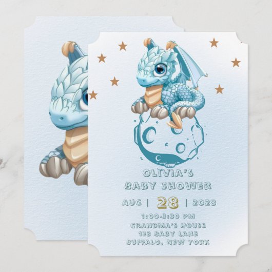 Dragon Aquamarine Astroid Boy Baby shower Kaart (Voorkant / Achterkant)