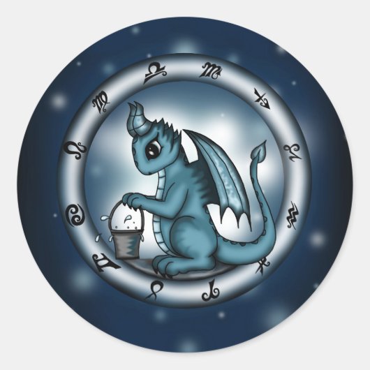 Dragon Aquarius Zodiac Ronde Sticker (Voorkant)