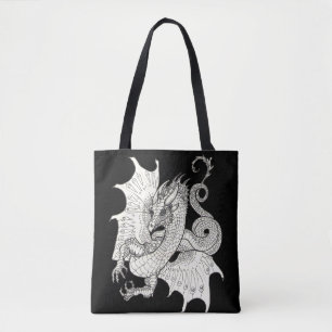 Dragon Art Nouveau stijl Inkt tekening Tote Bag