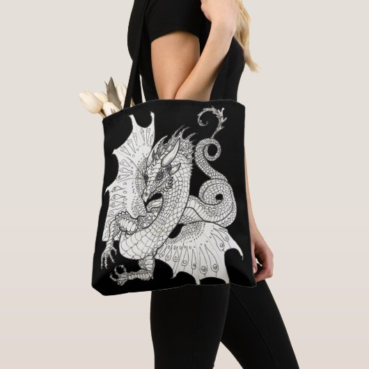 Dragon Art Nouveau stijl Inkt tekening Tote Bag (Dichtbij)