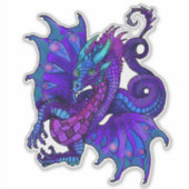 Dragon Art Nouveau Style Blue en Paars Sticker (Voorkant)