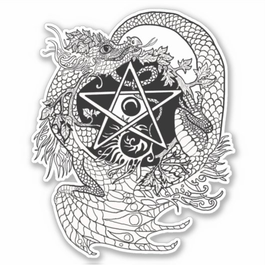 Dragon art nouveau style pentacle sticker (Voorkant)