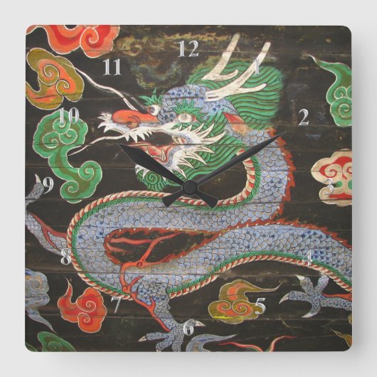 Dragon Asian Korean Art Seoul Vierkante Klok (Voorkant)
