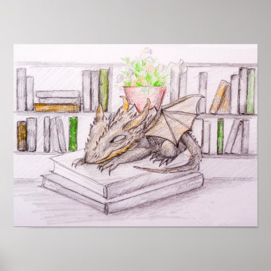 Dragon Baby Bibliophile Book Lover Librarary Poster (Voorkant)