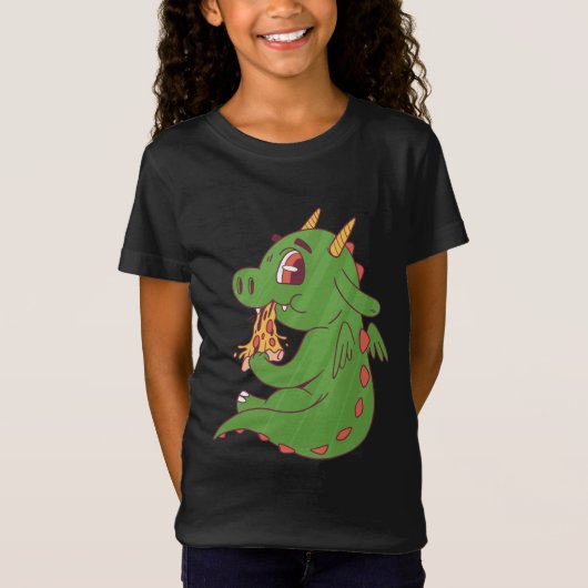 Dragon Baby Eating Yummy Pizza Slice Design T-shirt (Voorkant)