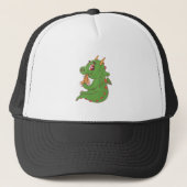 Dragon Baby Eating Yummy Pizza Slice Design Trucker Pet (Voorkant)