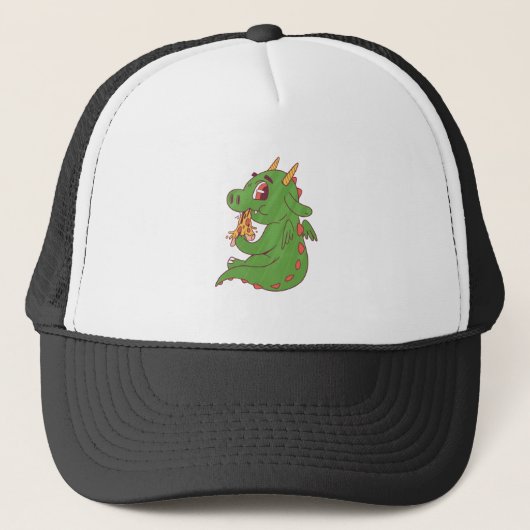 Dragon Baby Eating Yummy Pizza Slice Design Trucker Pet (Voorkant)