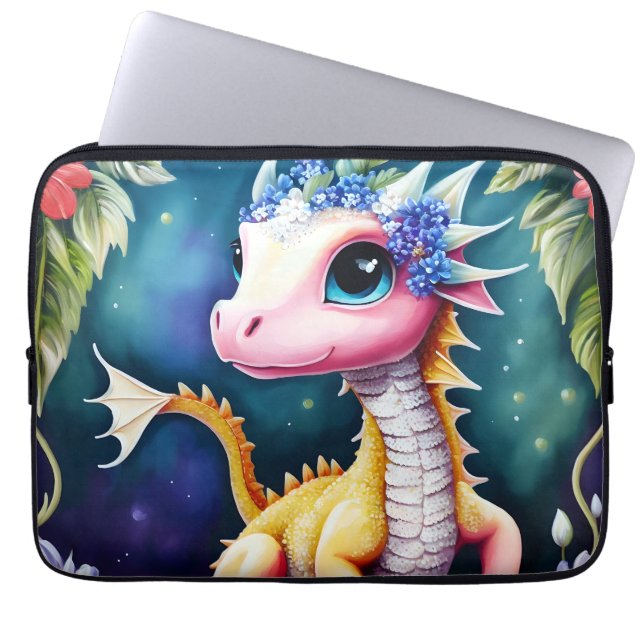 Dragon Baby Floral Space Artwork Laptop Sleeve (Voorkant)