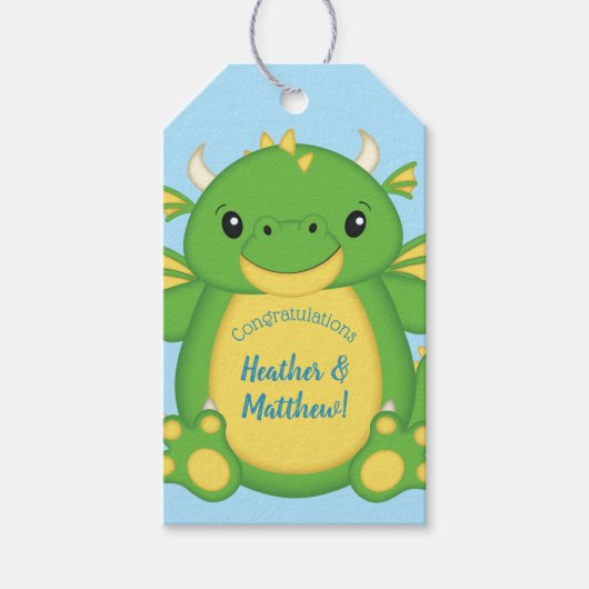 Dragon Baby shower Blue Cadeaulabel (Voorkant)