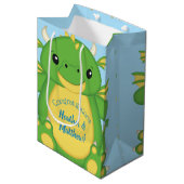 Dragon Baby shower Blue Medium Cadeauzakje (Voorkant Gekanteld)