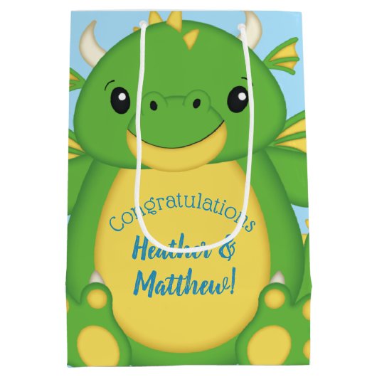 Dragon Baby shower Blue Medium Cadeauzakje (Achterkant)