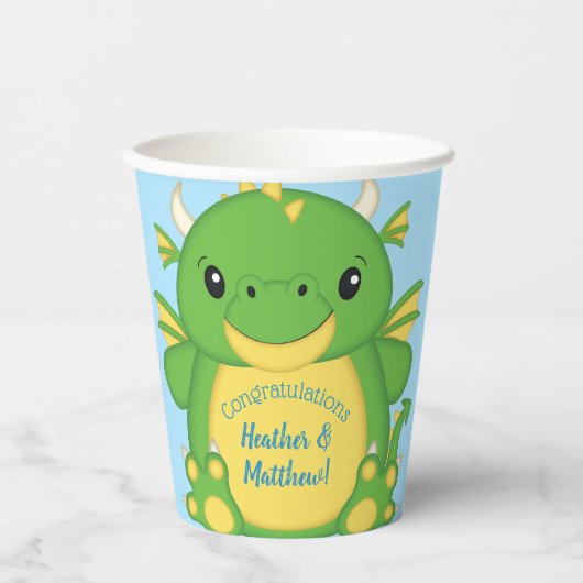 Dragon Baby shower Blue Papieren Bekers (Voorkant)