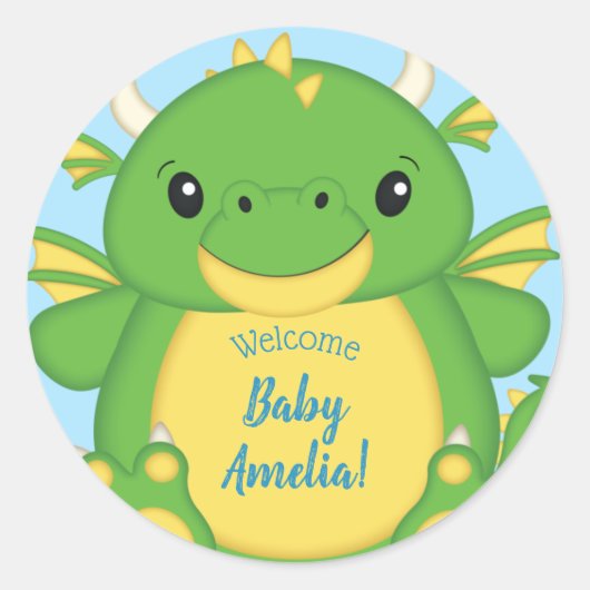 Dragon Baby shower Blue Ronde Sticker (Voorkant)