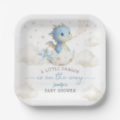 Dragon Baby Shower Boy Blue Cute Dragon Papieren Bordje (Voorkant)