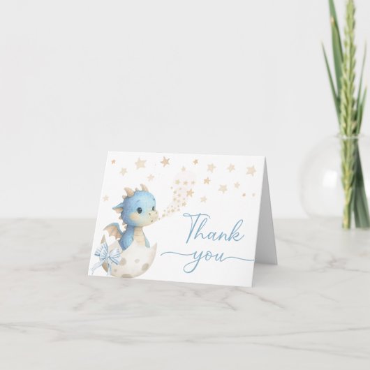 Dragon Baby Shower Boy Blue Folded Thank You Card Bedankkaart (Voorkant)