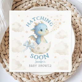 Dragon Baby Shower Boy Blue Hatching Soon Paper Servet