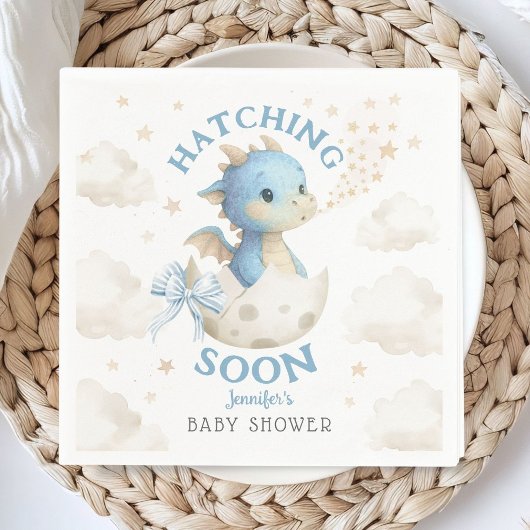 Dragon Baby Shower Boy Blue Hatching Soon Paper Servet
