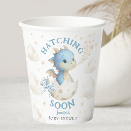 Dragon Baby Shower Boy Blue Hatching Soon Papieren Bekers