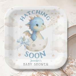Dragon Baby Shower Boy Blue Hatching Soon Papieren Bordje