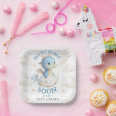 Dragon Baby Shower Boy Blue Hatching Soon Papieren Bordje (Feest)