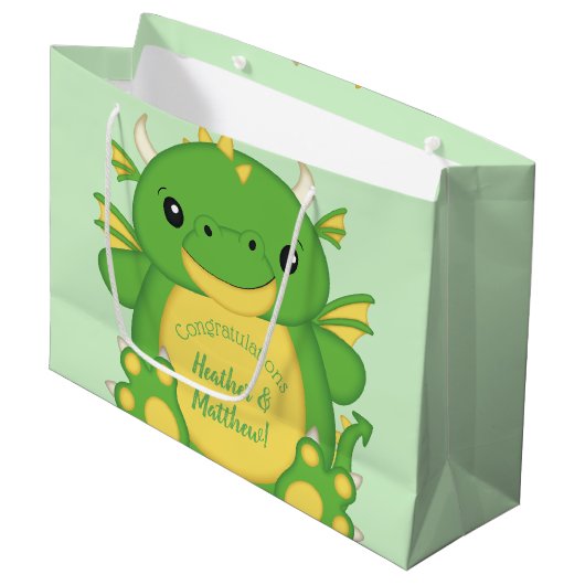 Dragon Baby shower Green Groot Cadeauzakje (Voorkant Gekanteld)