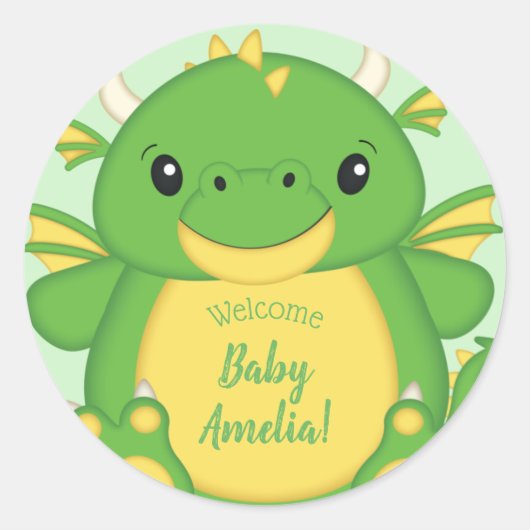 Dragon Baby shower Green Ronde Sticker (Voorkant)