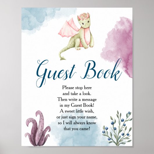Dragon Baby shower Guest Book Display Sign Poster (Voorkant)
