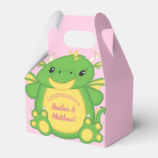 Dragon Baby shower Roze Bedankdoosjes (Voorkant Zijde)
