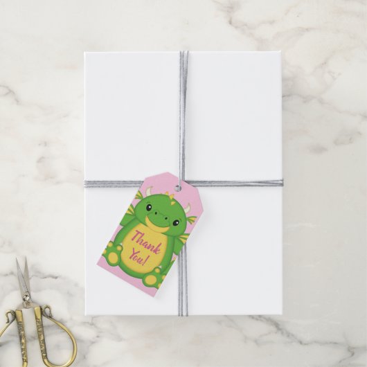 Dragon Baby shower Roze Cadeaulabel (Met Touw)