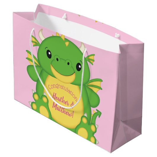 Dragon Baby shower Roze Groot Cadeauzakje (Achterkant Gekanteld)
