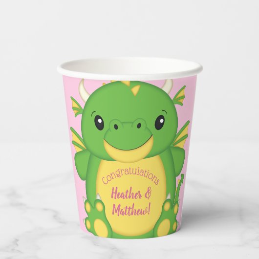 Dragon Baby shower Roze Papieren Bekers (Achterkant)