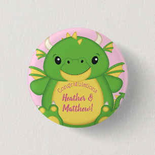 Dragon Baby shower Roze Ronde Button 3,2 Cm