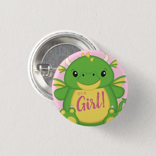 Dragon Baby shower Roze Ronde Button 3,2 Cm (Voorkant /achterkant)