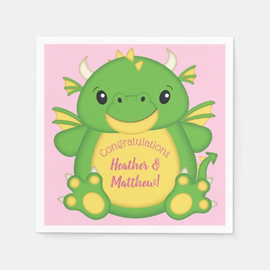 Dragon Baby shower Roze Servet (Voorkant)