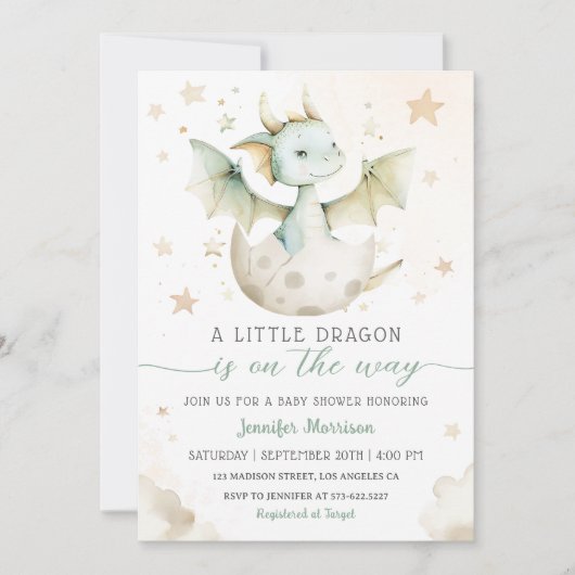 Dragon Baby shower Schattige Boho Green Waterverf Kaart (Voorkant)