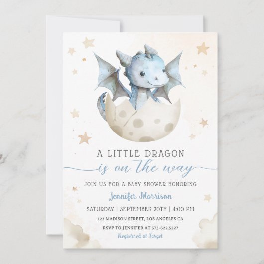 Dragon Baby shower Schattige Boy Blue WatercoIor Kaart (Voorkant)