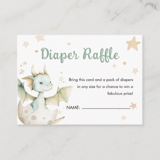 Dragon Baby shower Schattigee Groene Luier Raffle Informatiekaartje (Voorkant)