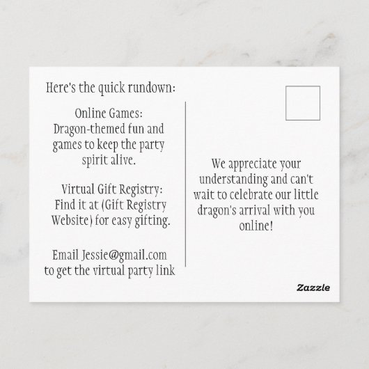 Dragon Baby shower Verandering van evenementenaank Briefkaart (Achterkant)