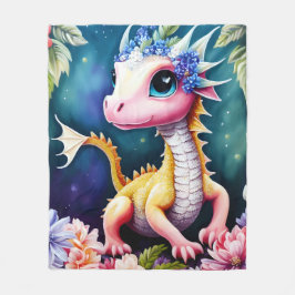 Dragon Baby Space Flowers Portret Fleece Deken