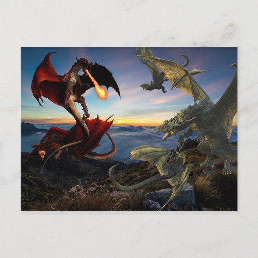 Dragon Battle Red vs Green Fight Fantasy Briefkaart (Voorkant)