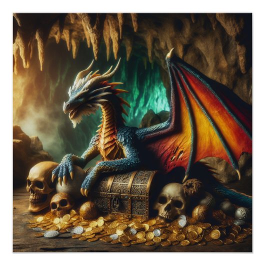 Dragon bewaakt zijn Treasures Fantasy Poster Art (Voorkant)