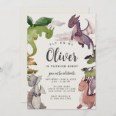 Dragon Birthday Invitation · Draken Waterverf Kaart (Voorkant / Achterkant)