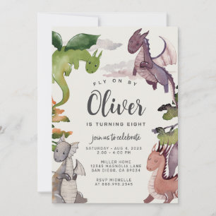 Dragon Birthday Invitation · Draken Waterverf Kaart