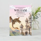 Dragon Birthday Invitation, Jurassic Kids Verjaard Kaart (Staand voorkant)