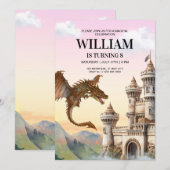 Dragon Birthday Invitation, Jurassic Kids Verjaard Kaart (Voorkant / Achterkant)