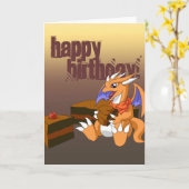 Dragon Birthday met Chocolate Cake Wenskaart Kaart (Gele Bloem)
