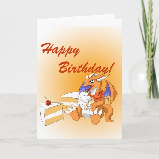 Dragon Birthday met White Cake Wenskaart Kaart (Voorkant)