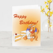 Dragon Birthday met White Cake Wenskaart Kaart (Gele Bloem)