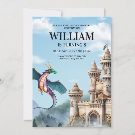 Dragon Birthday Party Invitation Jurassic Birthday Kaart (Voorkant)